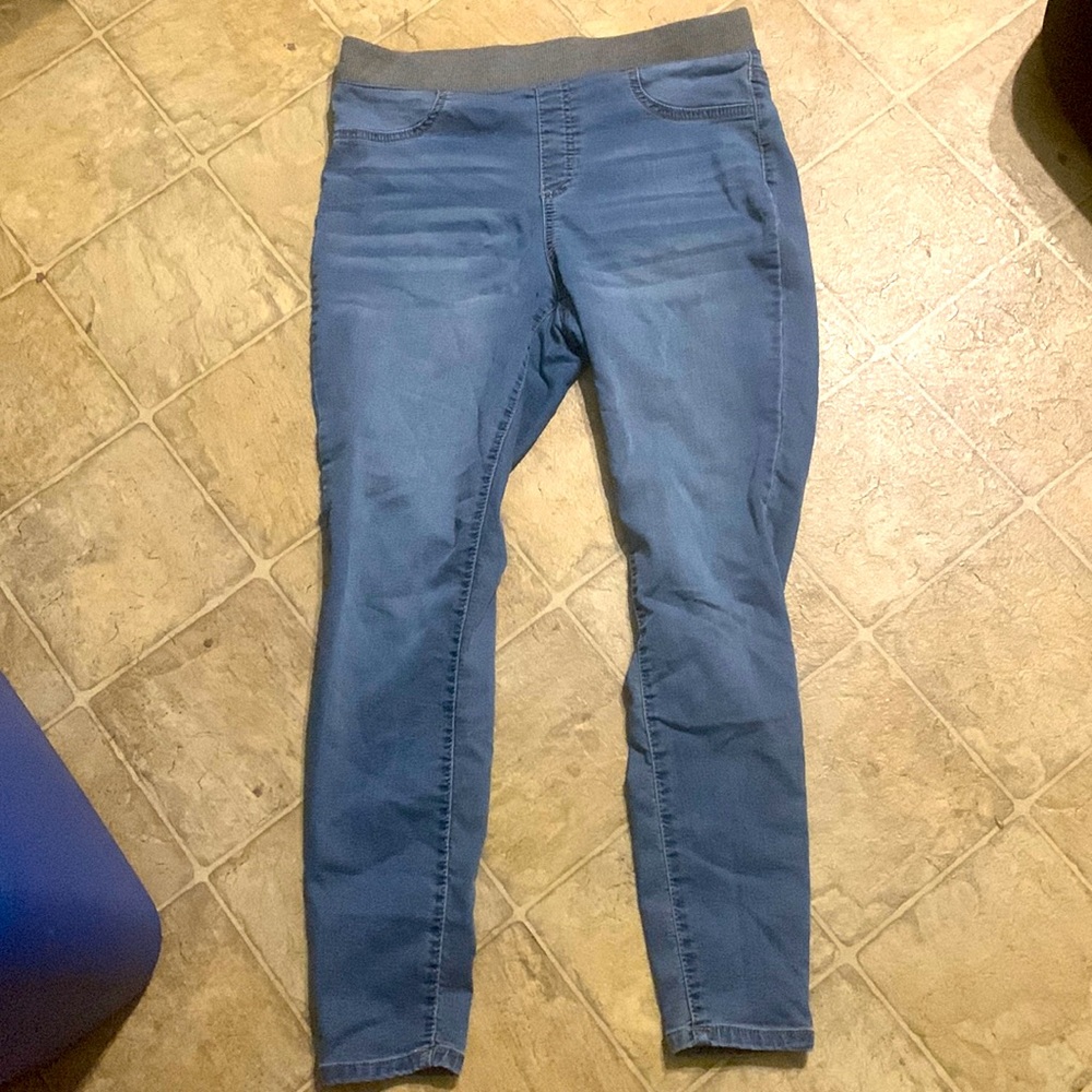 Elastic Waist Light Blue Skinny Jeans